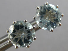 LARGE 2.18CT AAA AQUAMARINE 14KT WHITE GOLD ROUND SOLITAIRE STUD EARRINGS #28140