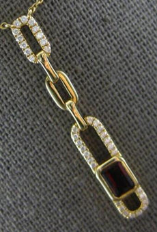 .96CT DIAMOND & AAA GARNET 14KT YELLOW GOLD 3D EMERALD CUT & ROUND LOVE NECKLACE