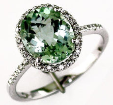 2.55CT DIAMOND & AAA GREEN AMETHYST 14KT WHITE GOLD OVAL & ROUND HALO FUN RING