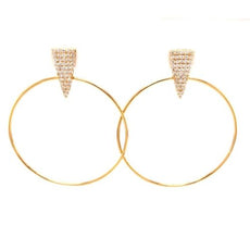 LARGE .57CT DIAMOND 18K YELLOW GOLD 3D TRIANGULAR SIDEWAYS HOOP HANGING EARRINGS