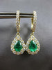 1.95CT DIAMOND & AAA COLUMBIAN EMERALD 14KT YELLOW GOLD 3D HALO HANGING EARRINGS