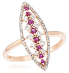 .43CT DIAMOND & AAA RUBY 14KT ROSE GOLD 3D MULTI FLOWER MARQUISE SHAPE FUN RING