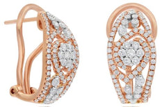 1.01CT DIAMOND 18KT WHITE & ROSE GOLD FLOWER OPEN FILIGREE FUN HANGING EARRINGS