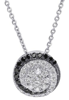 .51CT WHITE & BLACK DIAMOND 18KT WHITE GOLD CIRCULAR FILIGREE FLOATING PENDANT