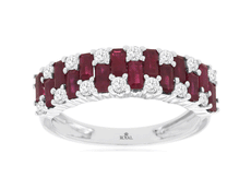 2.45CT DIAMOND & AAA RUBY 14K WHITE GOLD ROUND & BAGUETTE 2 ROW ANNIVERSARY RING