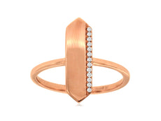 ESTATE .05CT DIAMOND 14KT ROSE GOLD 3D ROUND MATTE & SHINY BAR HEXAGON FUN RING
