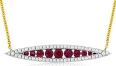 .90CT DIAMOND & AAA RUBY 14K YELLOW GOLD GRADUATING LEAF MARQUISE SHAPE NECKLACE