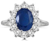 3.0CT DIAMOND & AAA SAPPHIRE 14KT WHITE GOLD OVAL & ROUND FLOWER ENGAGEMENT RING