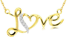 ESTATE .05CT DIAMOND 14KT YELLOW GOLD 3D CLASSIC OPEN HEART LOVE NECKLACE