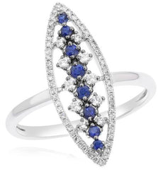 .45CT DIAMOND & AAA SAPPHIRE 14K WHITE GOLD MULTI FLOWER MARQUISE SHAPE FUN RING