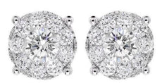 1.09CT DIAMOND 18KT WHITE GOLD 3D SOLITAIRE HALO FLOWER FILIGREE STUD EARRINGS