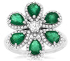 1.90CT DIAMOND & AAA EMERALD 14KT WHITE GOLD 3D ROUND MULTI LEAF FLOWER FUN RING