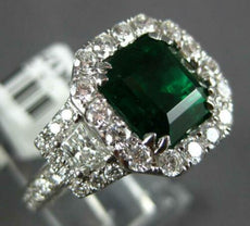 5.7CT DIAMOND & AAA EMERALD 18K WHITE GOLD SQUARE 3/4TH ETERNITY ENGAGEMENT RING