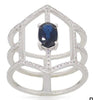 1.25CT DIAMOND & AAA SAPPHIRE 14KT WHITE GOLD 3D OVAL & ROUND HEXAGON FUN RING