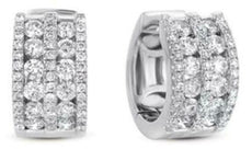 ESTATE WIDE 1.21CT DIAMOND 14KT WHITE GOLD 3D MULTI ROW HUGGIE EARRINGS