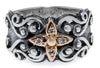 ESTATE .06CT DIAMOND 18KT YELLOW GOLD & 925 SILVER FLOWER STAR FILIGREE FUN RING