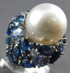 14.80CT AAA MULTI COLOR BLUE SAPPHIRE & AAA SOUTH SEA PEARL 18KT WHITE GOLD RING