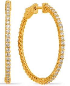 ESTATE 1.10CT DIAMOND 14K YELLOW GOLD CLASSIC SHARED PRONG HOOP HANGING EARRINGS