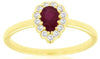 0.59CT DIAMOND & AAA RUBY 14KT YELLOW GOLD 3D PEAR SHAPE & ROUND FRIENDSHIP RING