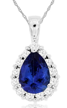 1.4CT DIAMOND & AAA TANZANITE 14K WHITE GOLD PEAR SHAPE & ROUND FLOATING PENDANT