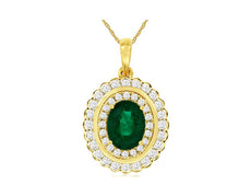 2.22CT DIAMOND & AAA EMERALD 14KT YELLOW GOLD OVAL & ROUND HALO FLOATING PENDANT