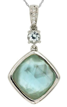 7.01CT DIAMOND & AAA BLUE TOPAZ 14KT WHITE GOLD 3D GEOMETRICAL FLOATING PENDANT