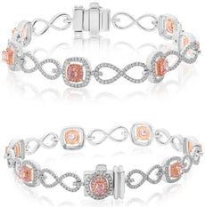2.83CT WHITE & PINK DIAMOND 18KT WHITE & ROSE GOLD MULTI SHAPE & ROUND BRACELET