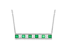 1.40CT DIAMOND & AAA EMERALD 14KT WHITE GOLD ROUND & PRINCESS BAR LOVE NECKLACE