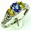1.12CT DIAMOND & AAA TANZANITE & YELLOW SAPPHIRE 14KT WHITE GOLD 3D 3 STONE RING