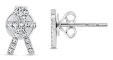 ESTATE .09CT DIAMOND 14KT WHITE GOLD 3D ROUND BOY FIGURE STUD EARRINGS