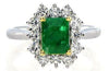 1.36CT DIAMOND & AAA EMERALD 18K 2 TONE GOLD SQUARE & ROUND HALO ENGAGEMENT RING