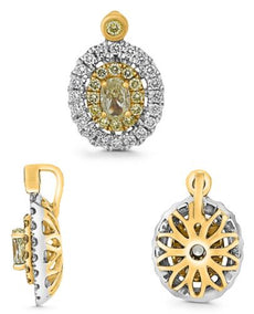 .67CT WHITE & FANCY YELLOW DIAMOND 18K 2 TONE GOLD OVAL & ROUND FILIGREE PENDANT