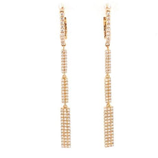ESTATE 1.01CT DIAMOND 18KT YELLOW GOLD MULTI ROW MULTI BAR FUN HANGING EARRINGS
