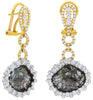 5.80CT WHITE & SLICE DIAMOND 18KT 2 TONE GOLD TEAR DROP CLIP ON HANGING EARRINGS