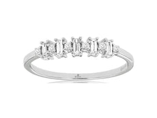 ESTATE .16CT DIAMOND 14KT WHITE GOLD 3D ROUND & BAGUETTE 1 ROW FUN RING