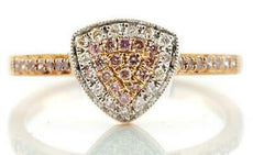 .20CT WHITE & PINK DIAMOND 18K WHITE & ROSE GOLD TRILLION FILIGREE PAVE FUN RING