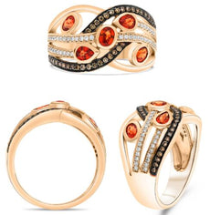 1.47CT WHITE & MOCHA DIAMOND & AAA ORANGE SAPPHIRE 14KT ROSE GOLD 3D LOVE RING