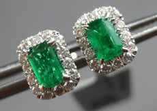 1.11CT DIAMOND & AAA EMERALD 18KT WHITE GOLD BAGUETTE SQUARE HALO STUD EARRINGS
