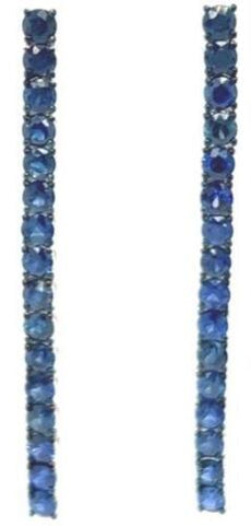 ESTATE 5.38CT AAA SAPPHIRE 18KT WHITE GOLD 3D CLASSIC BAR DROP HANGING EARRINGS