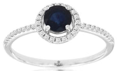 0.69CT DIAMOND & AAA SAPPHIRE 14KT WHITE GOLD ROUND CLASSIC HALO ENGAGEMENT RING