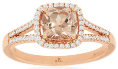 1.06CT DIAMOND & AAA MORGANITE 14K ROSE GOLD CUSHION & ROUND FUN ENGAGEMENT RING