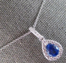 1.23CT DIAMOND & AAA CEYLON SAPPHIRE 14KT WHITE GOLD PEAR SHAPE FLOATING PENDANT