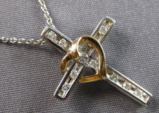 ESTATE .10CT DIAMOND 14KT WHITE AND YELLOW GOLD 3D CROSS HEART FLOATING PENDANT