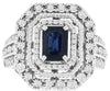 LARGE 1.59CT DIAMOND & AAA SAPPHIRE 14K WHITE GOLD EMERALD CUT HALO OCTAGON RING