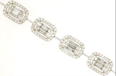3.31CT DIAMOND 14KT WHITE GOLD ROUND & BAGUETTE HALO BY THE YARD TENNIS BRACELET
