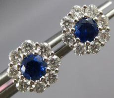 ESTATE 1.03CT DIAMOND & AAA SAPPHIRE 14K WHITE GOLD CLASSIC FLOWER STUD EARRINGS