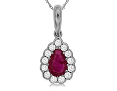 .59CT DIAMOND & AAA RUBY 14KT WHITE GOLD PEAR SHAPE & ROUND SEMI BEZEL PENDANT