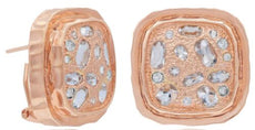 2.69CT DIAMOND & CRYSTAL 14KT ROSE GOLD MULTI SHAPE HAMMERED CIRCULAR EARRINGS