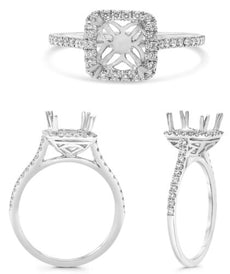.30CT DIAMOND 14K WHITE GOLD 3D ROUND CLASSIC SQUARE SEMI MOUNT ENGAGEMENT RING