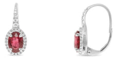 2.2CT DIAMOND & AAA RUBY 18KT WHITE GOLD OVAL & ROUND LEVERBACK HANGING EARRINGS